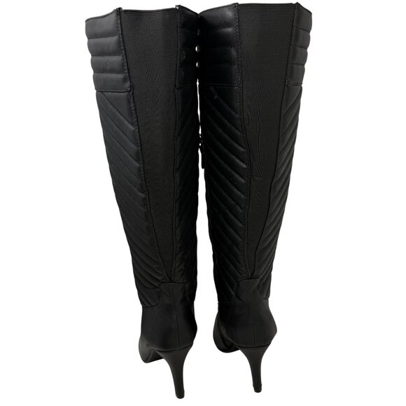 Torrid Womens Knee Boots Black Quilted Faux Leather Heeled Boots Statement Sz 8W - Picture 5 of 11